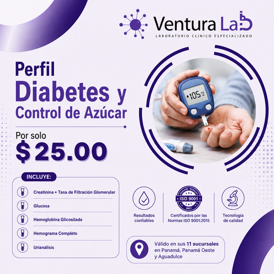 Perfil Diabetes y Control de Azúcar Completo por solo $25 en Ventura Lab