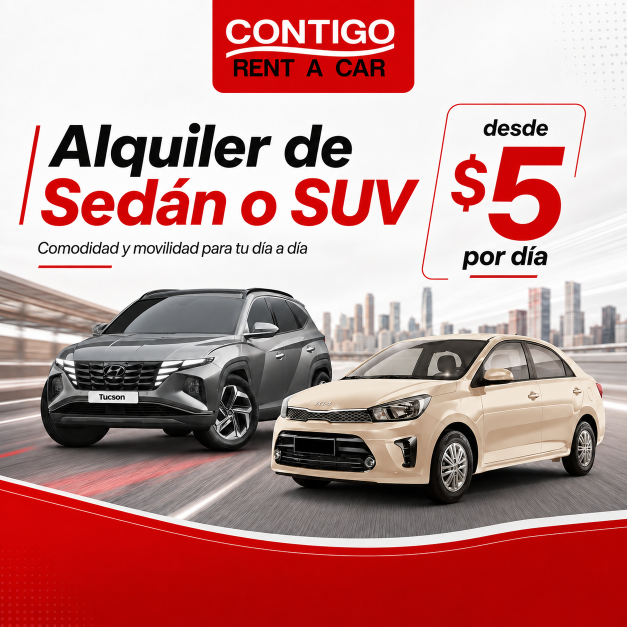 Alquiler de Sedán o SUV desde $5 por día en Contigo Rent a Car