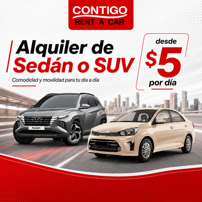 Alquiler de Sedán o SUV desde $5 por día en Contigo Rent a Car