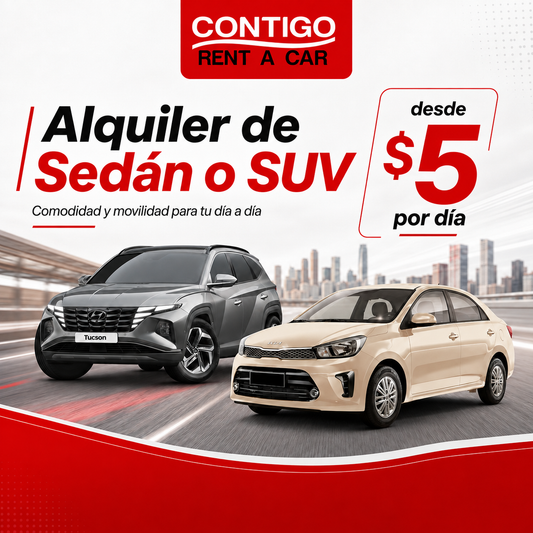 Alquiler de Sedán o SUV desde $5 por día en Contigo Rent a Car