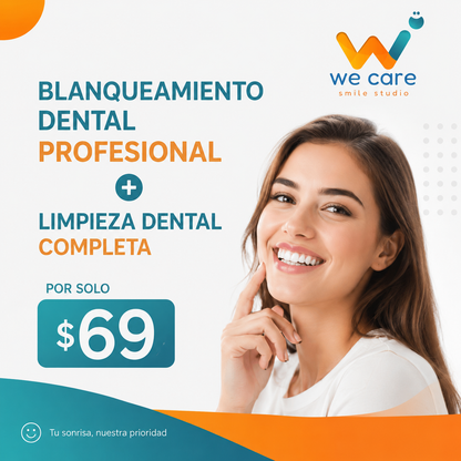 Blanqueamiento Dental Profesional + Limpieza Dental Completa por solo $69 en We Care Smile