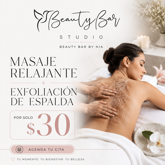 Masaje Relajante + Exfoliación de Espalda por solo $30 en Beauty Bar by Nia