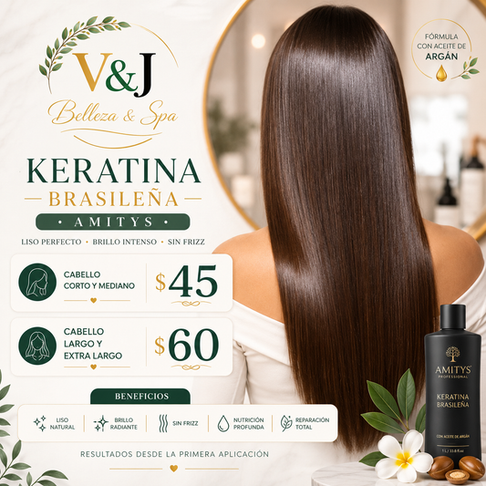 Luce un Cabello Radiante con Keratina Brasileña Amitys desde solo $45 en V&J Belleza and Spa