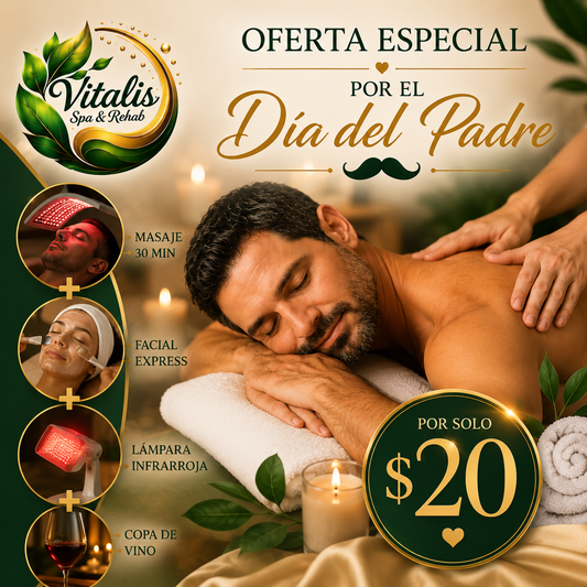 Masaje Relajante de 30 Minutos + Lámpara Infrarroja + Facial Express + Copa de Vino por $20 en Vitalis Spa & Rehab