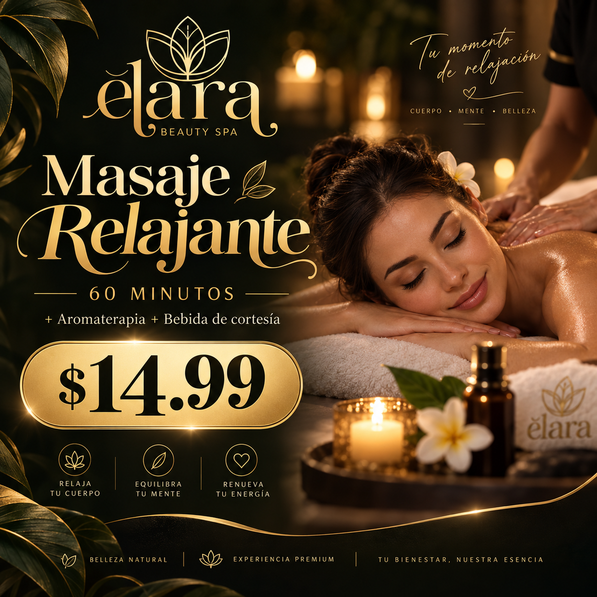 Masaje Relajante de Cuerpo Completo de 60 Minutos + Aromaterapia por $14.99 en Elara Beauty Spa