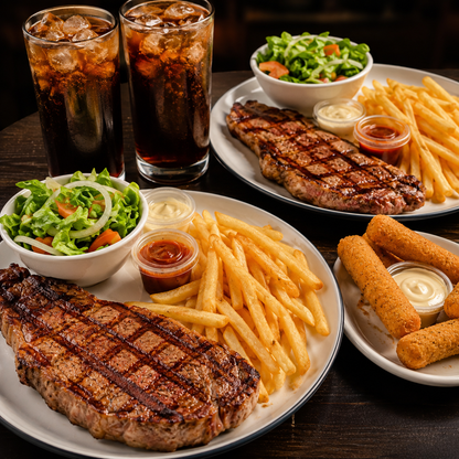 2 Cortes New York + Papas, Ensalada, Mozzarella Sticks y 2 Té Fríos por $19 en Ke Vakas – Chiriquí