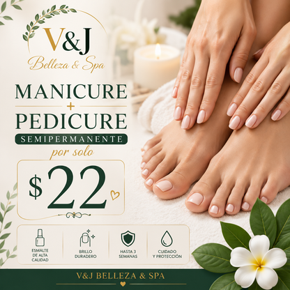 Manicure + Pedicure Semipermanente por solo $22 en V&J Belleza and Spa