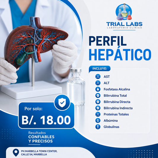 Exámenes de Función Hepática con AST, ALT, Bilirrubinas y Proteínas por $18 en Trial Labs
