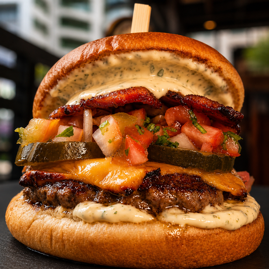 2 Burger La Anfitriona + Papas Fritas + Aros de Cebolla + 2 Sodas por solo $15 en Score y Sabor