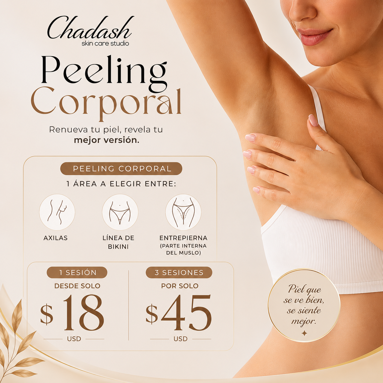 Peeling Corporal para Axilas, Línea de Bikini o Entrepierna desde solo $18 en Chadash Skin Care