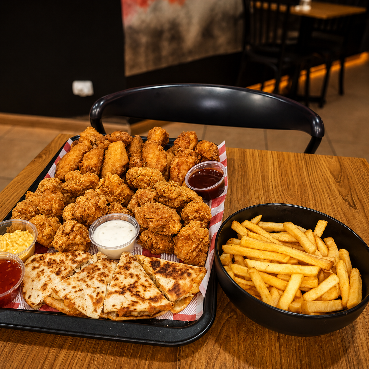 Family Pack: 25 Alitas + 25 Boneless + Quesadilla + Papas + 4 Bebidas por $30 en Alitas Salvajes Pub