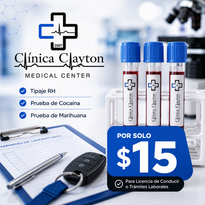 Exámenes de Laboratorio para Licencia de Conducir o Trámites Laborales por $15 en Clínica Clayton