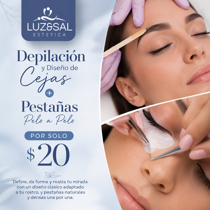 Depilación y Diseño de Cejas + Pestañas Pelo a Pelo por solo $20 en Luz y Sal Estética