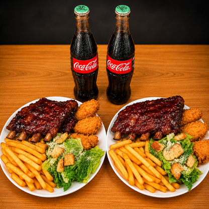 2 Platos con Costillas BBQ, Alitas, Papas Fritas y 2 Bebidas por $15 en Alitas Salvajes Pub