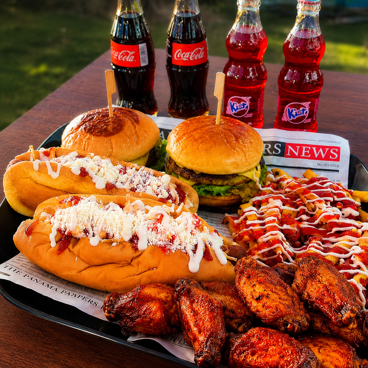 2 Burgers de Carne + 2 Hot Dogs Jumbo, Wings y 4 Sodas por solo $15 en Bokattos
