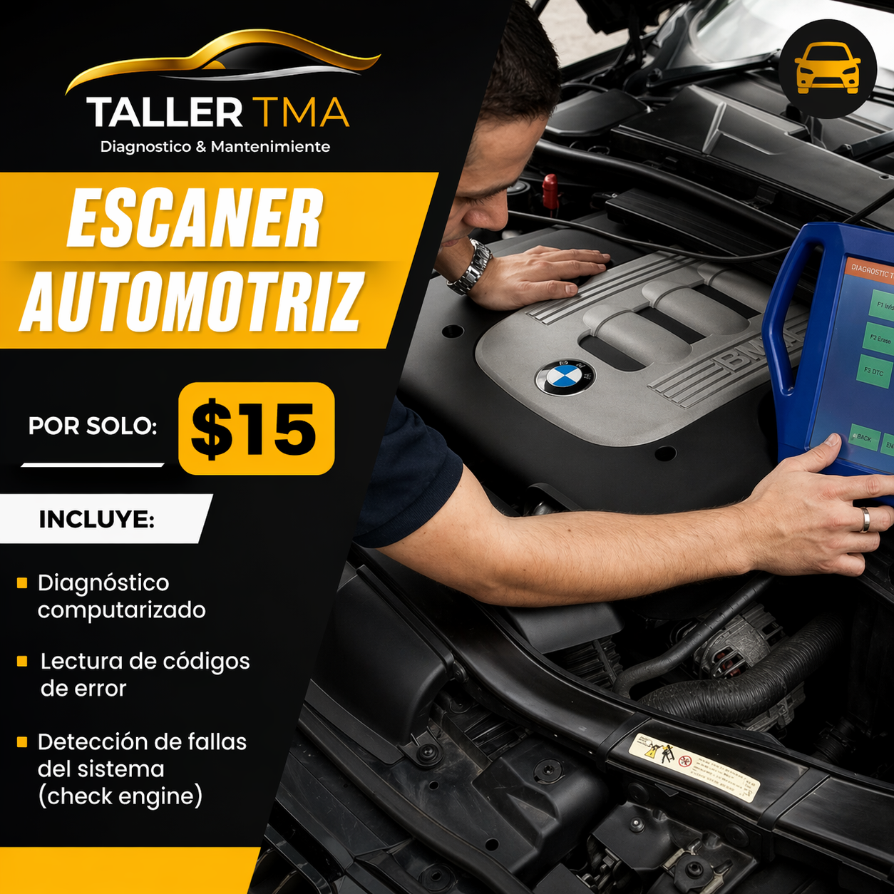 Escáner Automotriz Completo para tu Auto por solo $15 en Taller TMA