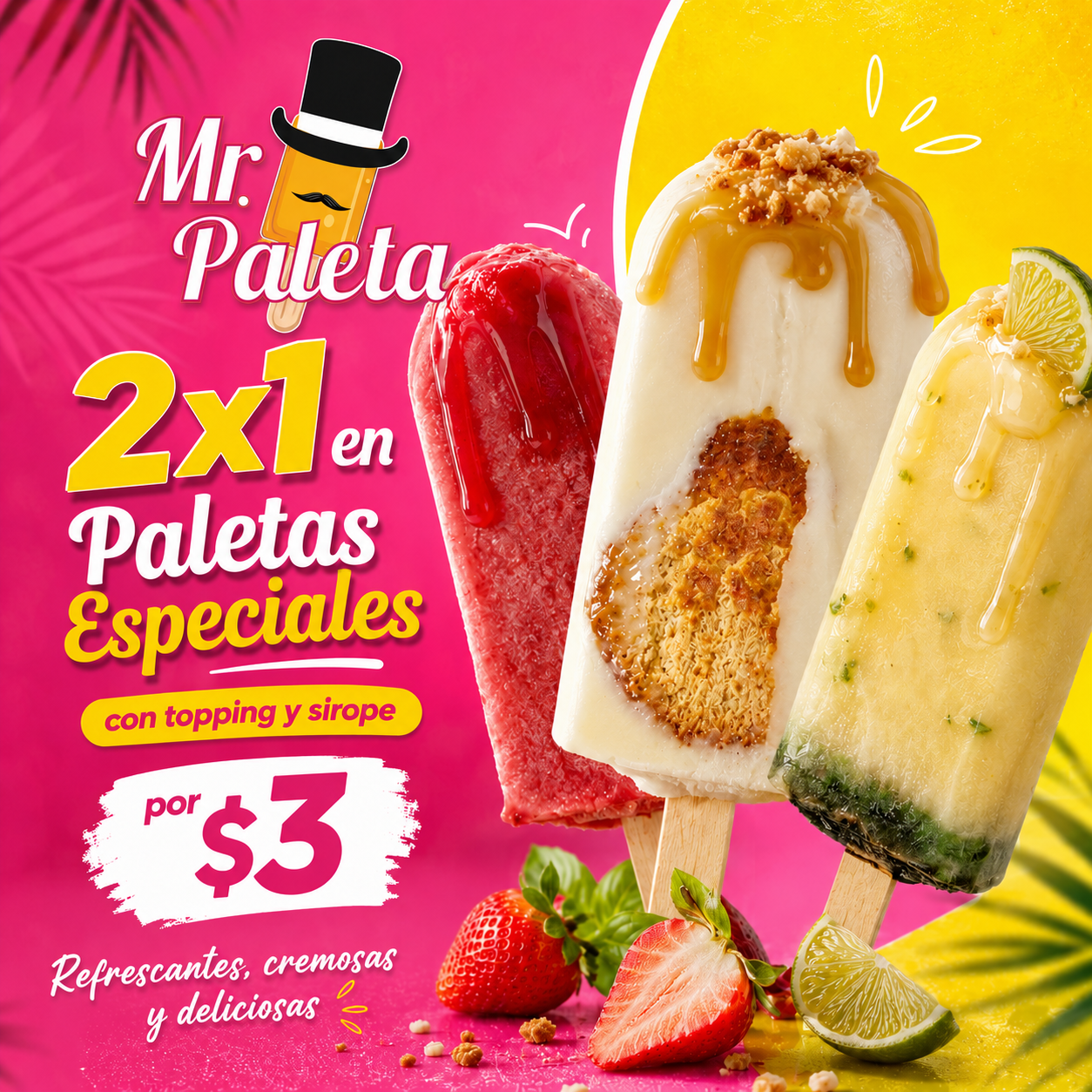 2x1 en Paletas Especiales con 1 Topping y 1 Sirope por solo $3 en Mr. Paleta