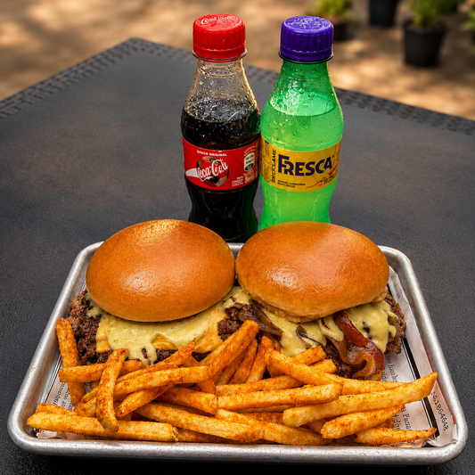2 Burgers a elegir + Papitas Fritas + 2 Sodas por $9 en Temptation Burger