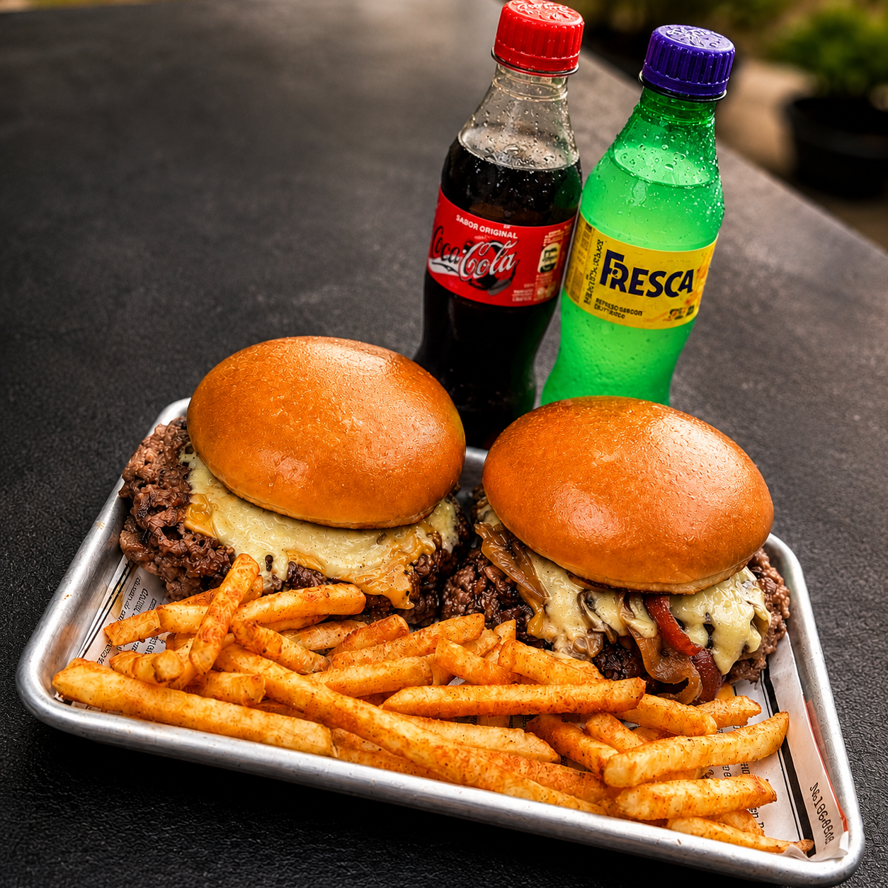 2 Burgers a elegir + Papitas Fritas + 2 Sodas por $9 en Temptation Burger