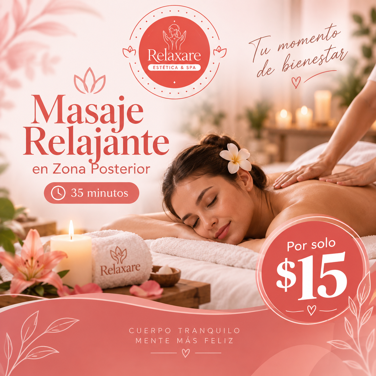 Masaje Relajante en Zona Posterior de 35 Minutos por $15 en Relaxare Estética & Spa