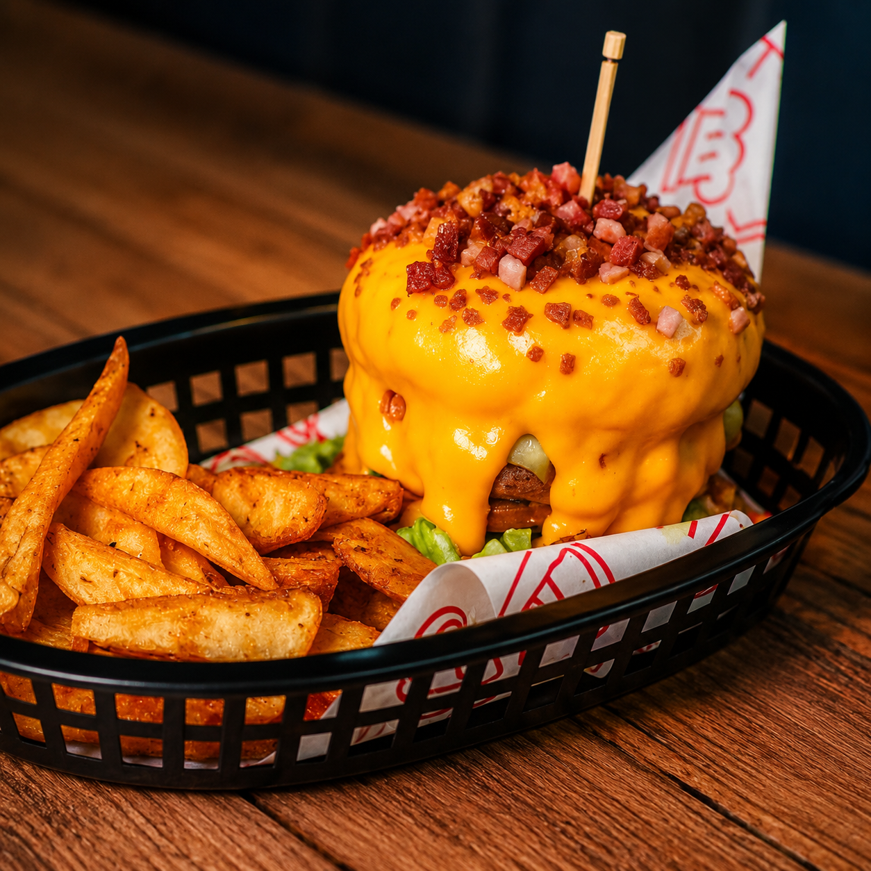 2x1 en Cheese Bacon Burger con Papas por $13.25 en Alitas Salvaje Pub