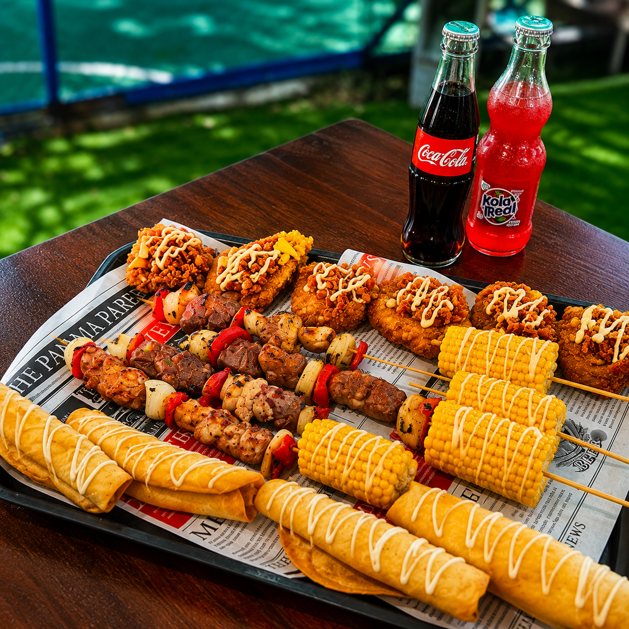 4 Flautas de Pollo + 4 Mazorcas + 4 Brochetas Mixtas + 6 Patacones Rellenos + 2 Sodas por $15 en Bokattos