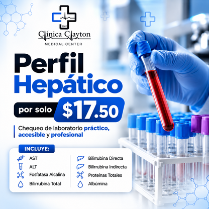 Chequeo Hepático con 8 Pruebas de Laboratorio por solo $17.50 en Clínica Clayton