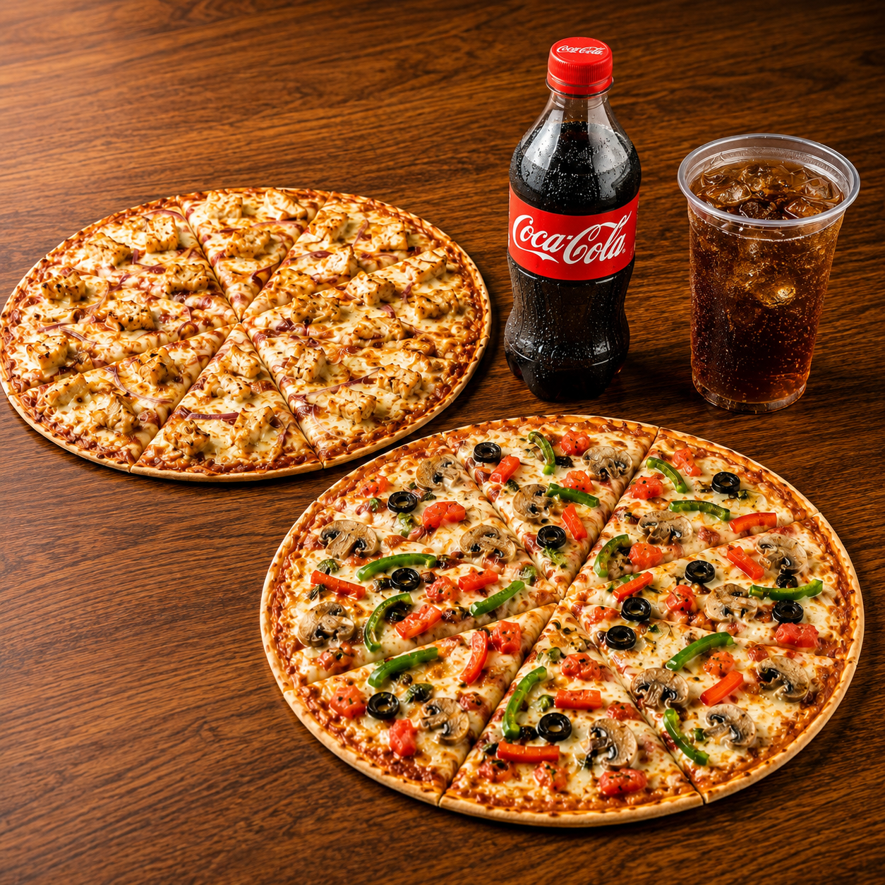 2 Pizzas de 12 pulgadas + 2 Bebidas por solo $8.50 en Alessia Express