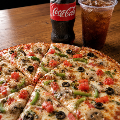 2 Pizzas de 12 pulgadas + 2 Bebidas por solo $8.50 en Alessia Express