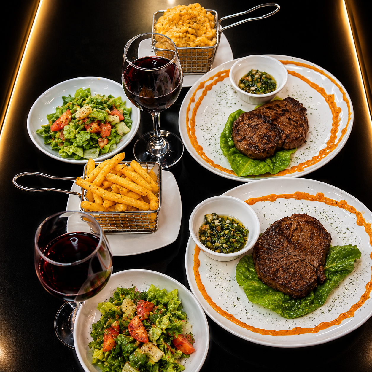2 Platos de Carne a Elegir con Ensalada, Acompañamiento y 2 Bebidas por $15.99 en Zone Xtreme VIP