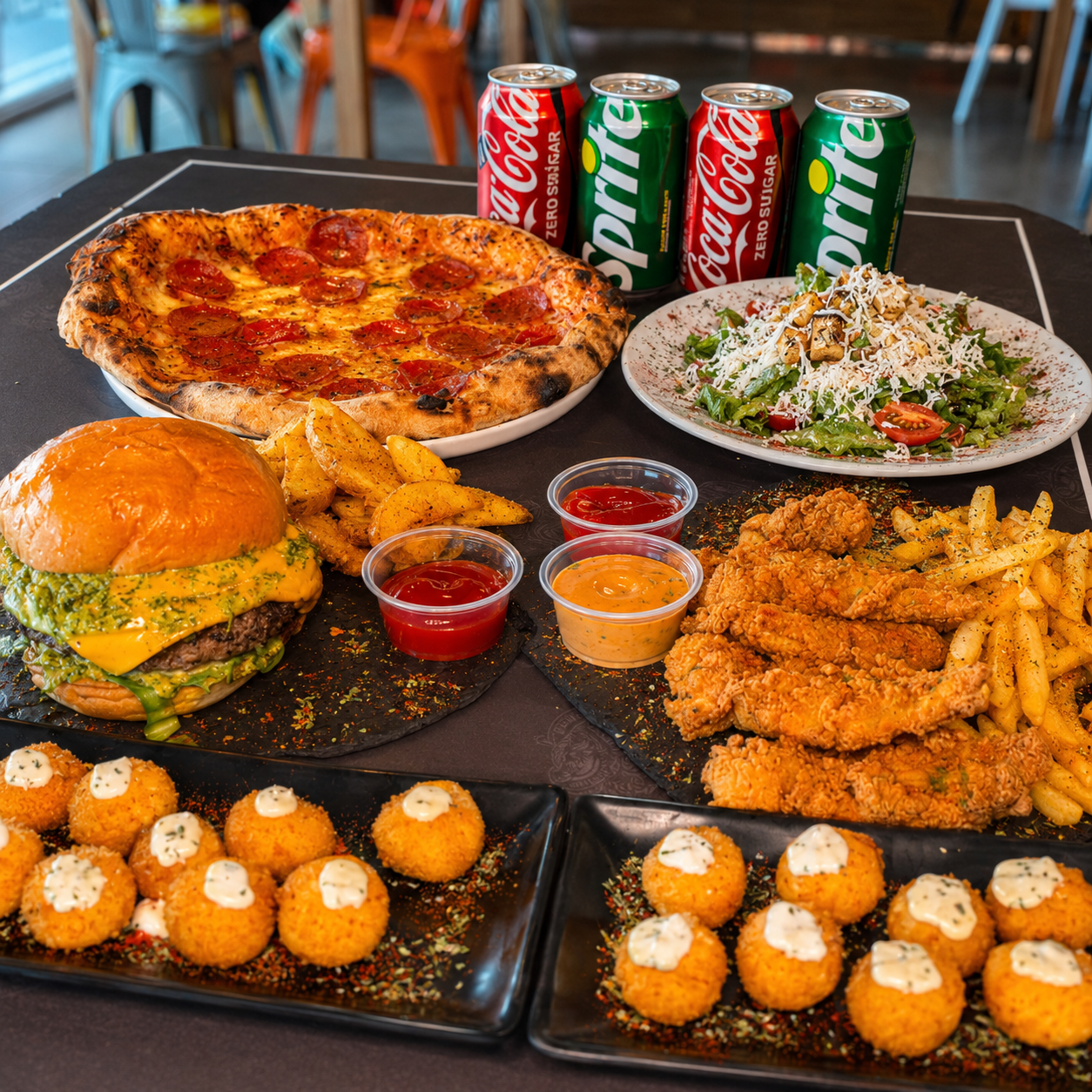 Pizza de Pepperoni, Cheesy Burger, Chicken Fingers, Ensalada, Entradas y 4 Bebidas por $30 en Buffeta – Chiriquí