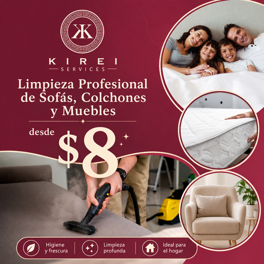 Limpieza Profesional de Sofás, Colchones y Muebles desde $8 en Kirei Services