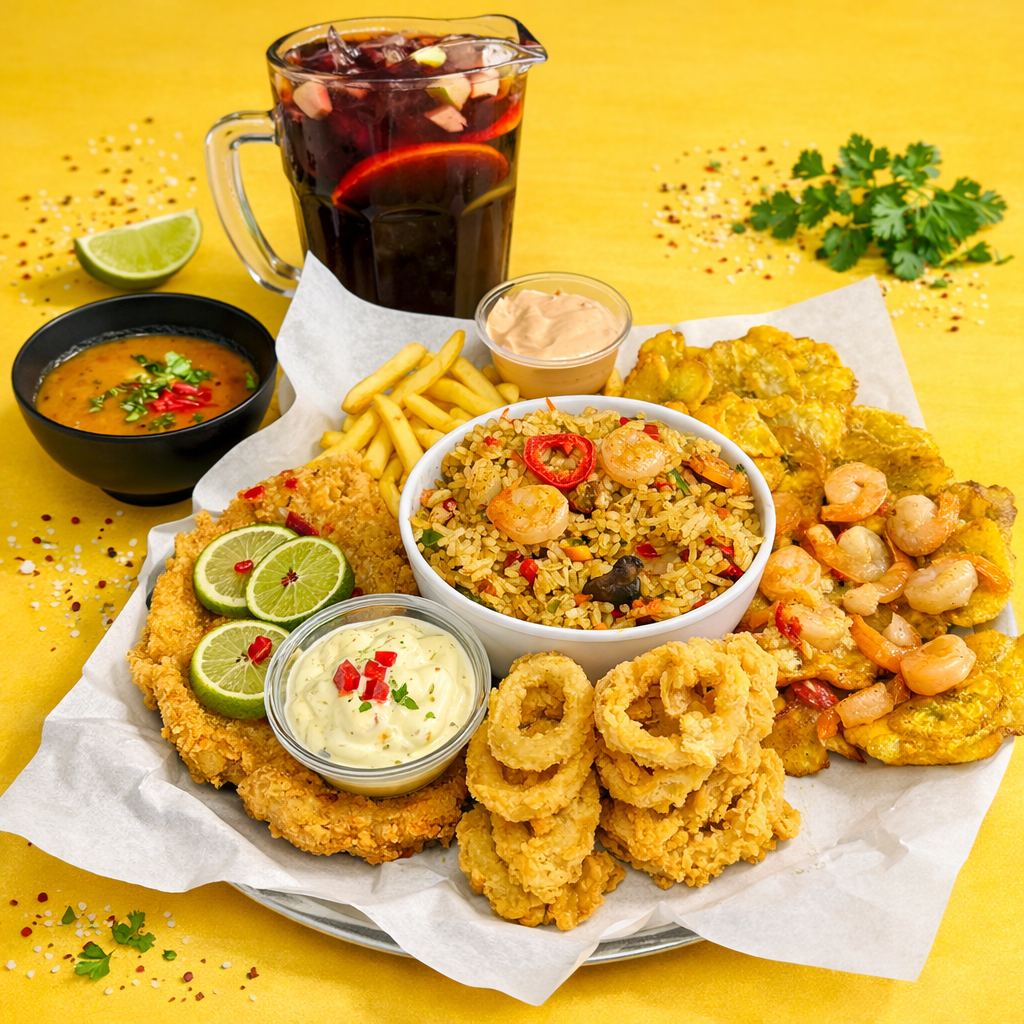 Bandeja de mariscos completa + Bebida a elegir por solo $25 en Alitas Salvajes Pub