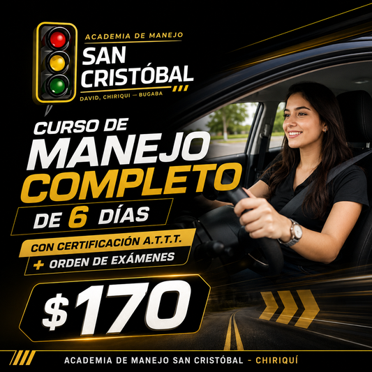 Curso de Manejo Completo de 6 Días con Certificación A.T.T.T. + Orden de Exámenes por $170 en Academia de Manejo San Cristóbal - Chiriquí