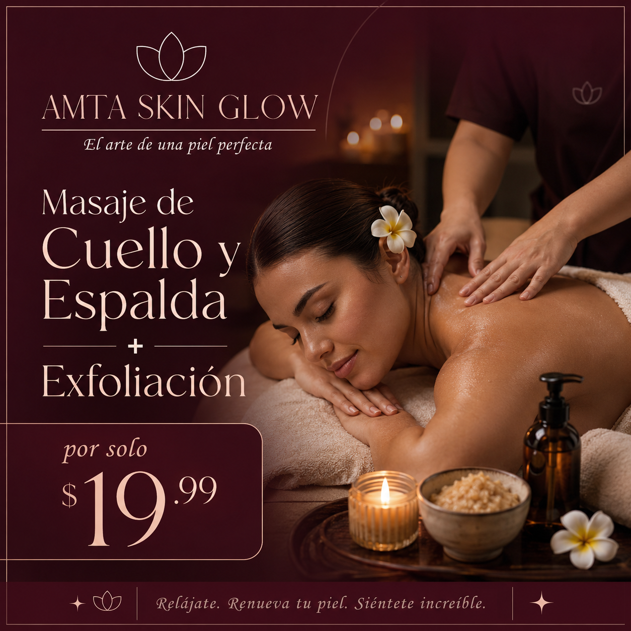 Masaje de Cuello y Espalda + Exfoliación por solo $19.99 en Amta Skin Glow