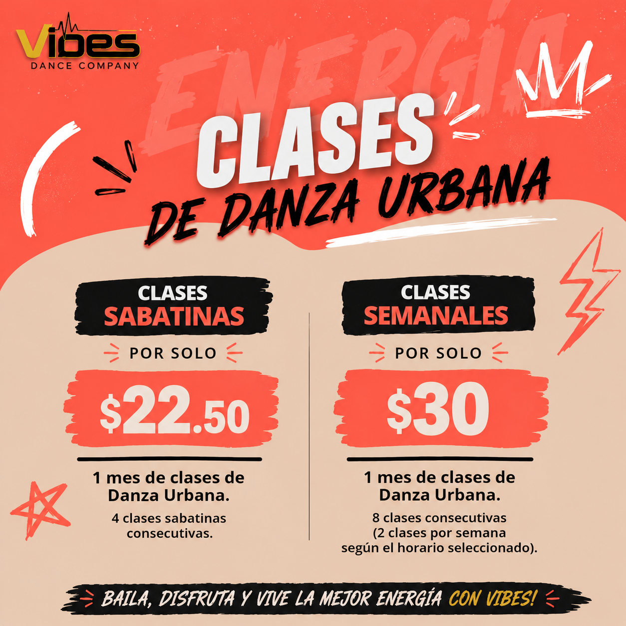 Clases de Danza Urbana desde solo $22.50 + Matrícula 2026 GRATIS en Vibes Dance