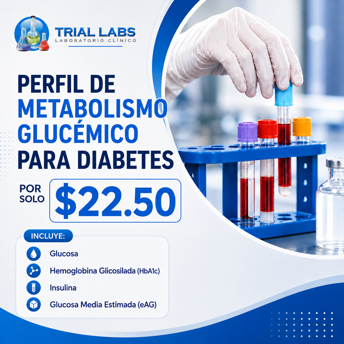 Perfil de Metabolismo Glucémico para Diabetes por solo $22.50 en Trial Labs