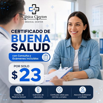 Certificado de Buena Salud con Consulta y Exámenes Incluidos por solo $23 en Clínica Clayton