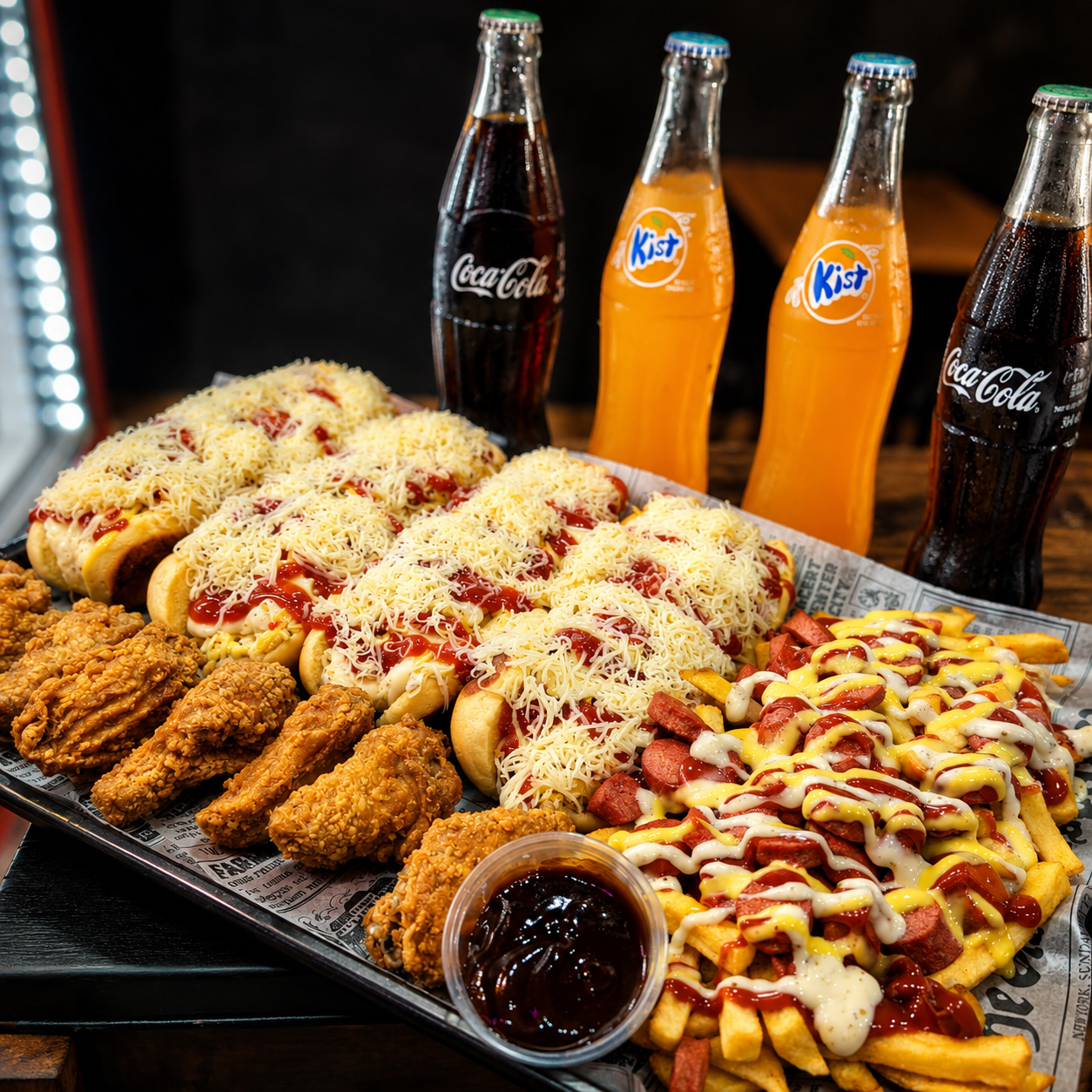 4 Hot Dogs Jumbo + Alitas, Salchipapa y 4 Sodas por $18 en Alitas Salvajes Pub