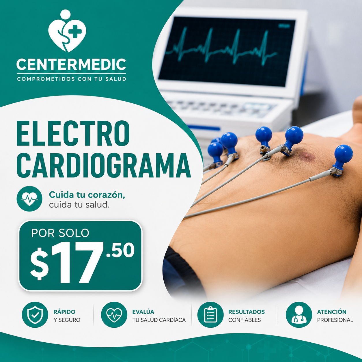 Cuida tu Corazón con un Electrocardiograma por $17.50 en Centermedic