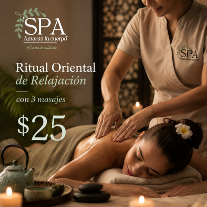 Ritual Oriental de Relajación con 3 Masajes por $25 en Spa Amarás Tu Cuerpo