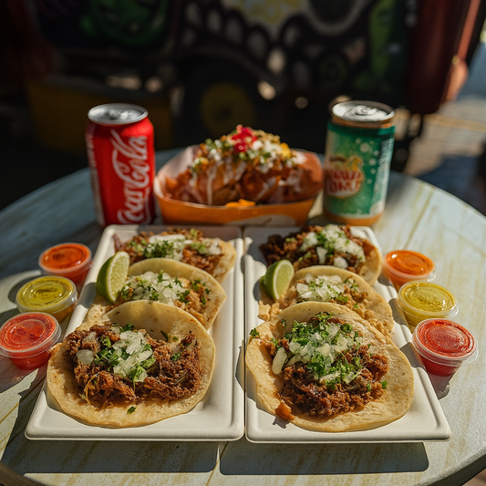 2 Órdenes de Tacos + Nachos con Pollo + 2 Sodas por $15 en Taquería Q’ Onda Guey