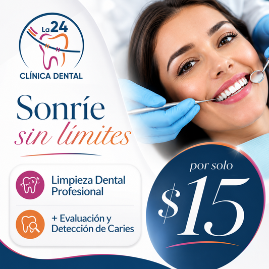 Limpieza Dental Profesional + Evaluación y Detección de Caries por solo $15 en Clínica Dental La 24