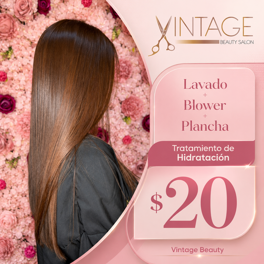 Lavado + Blower + Plancha + Tratamiento de Hidratación por solo $20 en Vintage Beauty