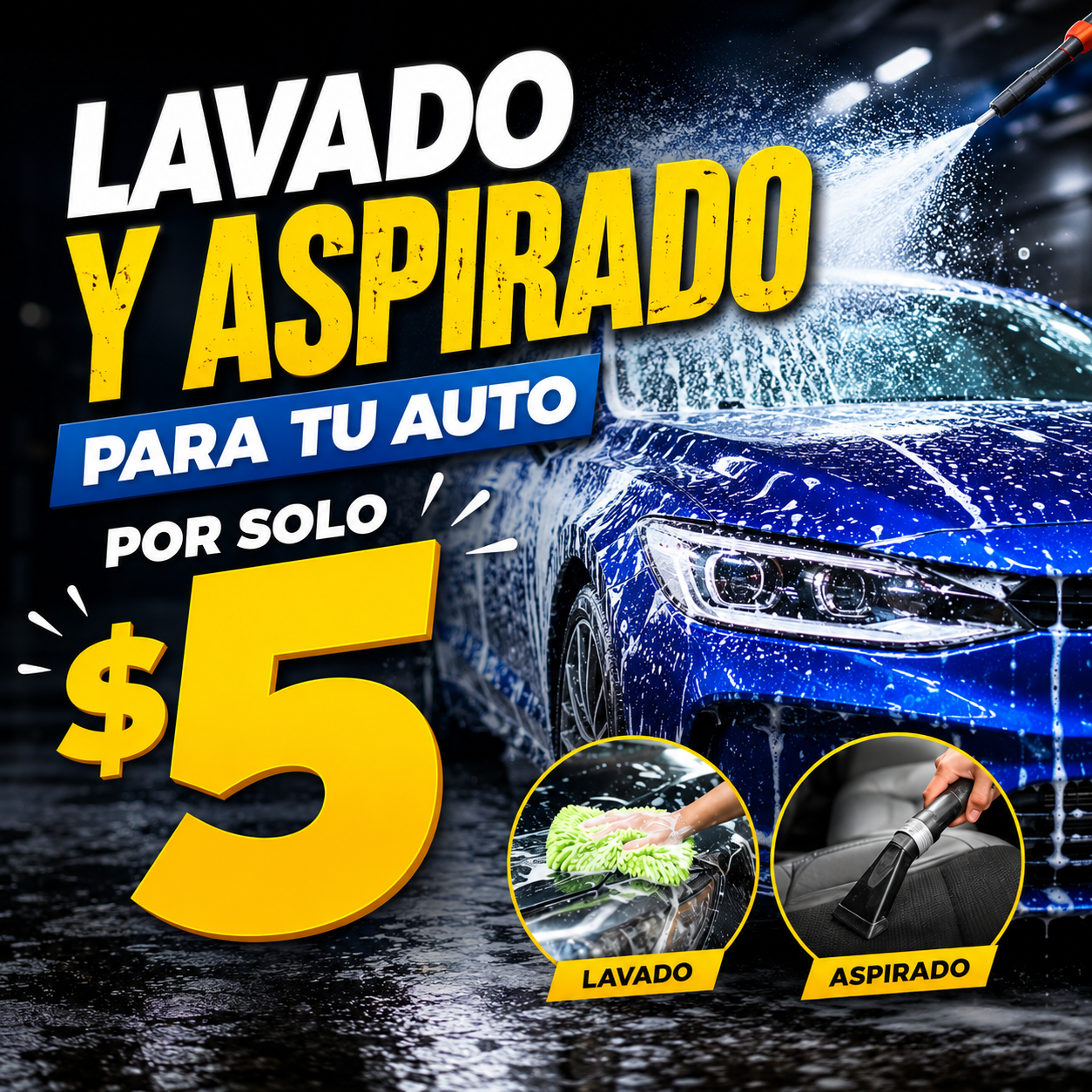 Lavado y Aspirado para tu Auto por solo $5 en Rápidos y Lujosos
