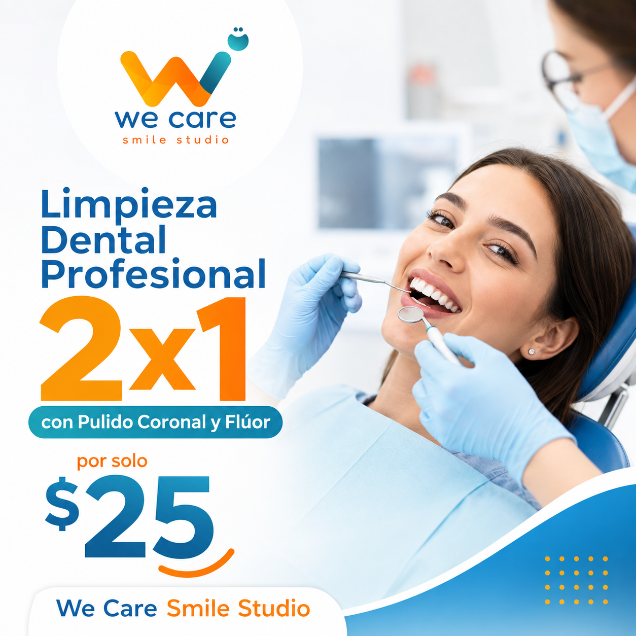 2x1 en Limpieza Dental Profesional con Pulido Coronal y Flúor por $25 en We Care Smile Studio