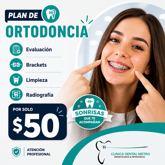 Plan de ortodoncia: evaluación + brackets + limpieza + radiografía por solo $50 en Clínica Dental Metro