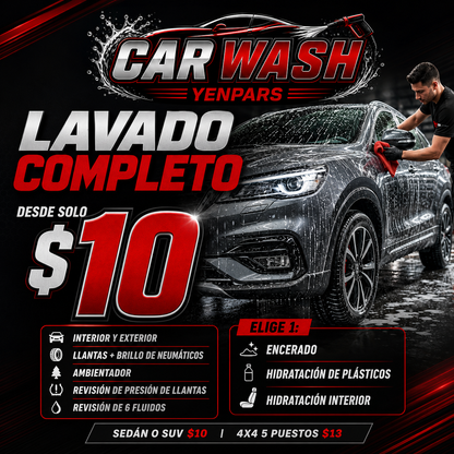 Lavado Completo + 1 Servicio a Elegir + Revisiones Gratis desde solo $10 en Car Wash YenPars
