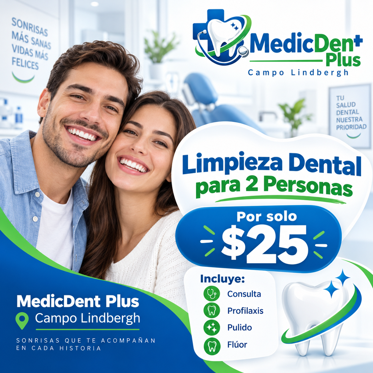2x1 en Limpieza Dental con Consulta, Profilaxis, Pulido y Flúor por $25 en MedicDent Plus – Campo Lindbergh