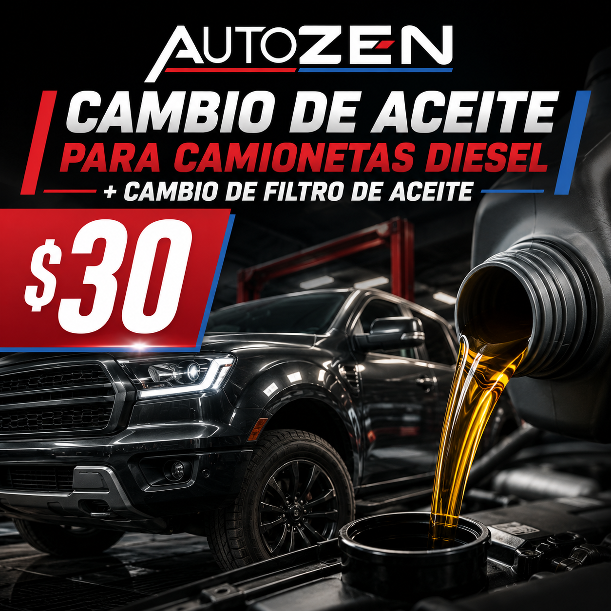 Cambio de Aceite + Filtro para Camionetas Diésel por solo $30 en AutoZen